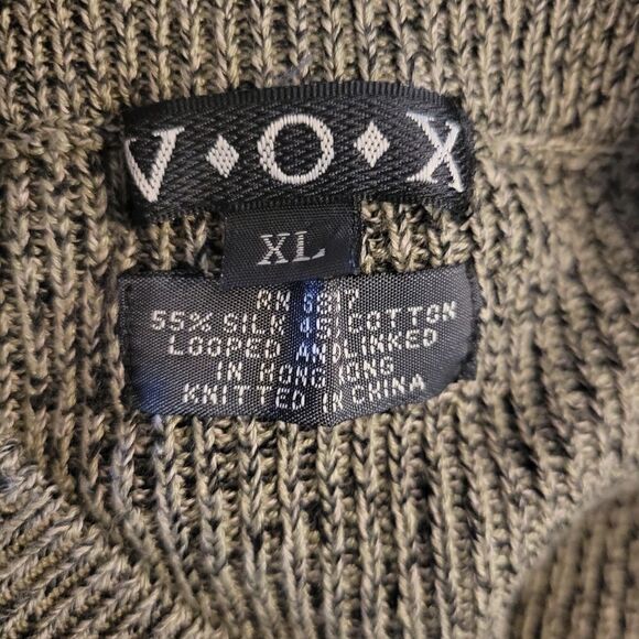VOX Vintage  Silk Cotton Blend Crewneck Sweater Heathered Olive Green Men's XL - Picture 4 of 6